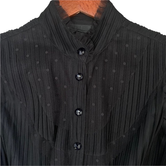 Anna Sui Black Sheer Flare Polka Dot Short Sleeve Button Down Mini Dress Size S - Picture 3 of 7